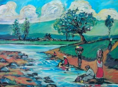 Pintura titulada Mujeres Lavando en el Río, Percepción