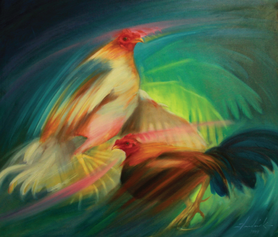 Pintura titulada Gallos En Pelea
