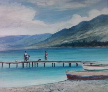 Pintura titulada Pescadores En El Muelle